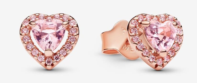 Pendientes de Botón Corazón Elevado Rosa de Pandora