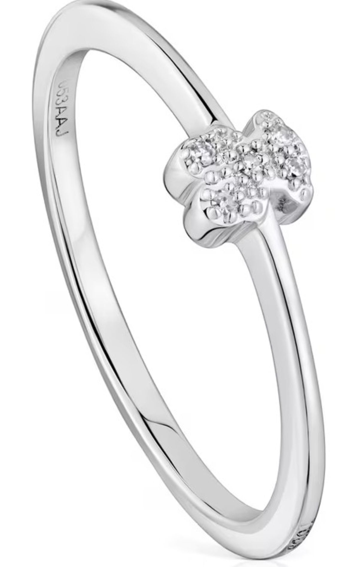 Anillo pequeño oso de oro blanco con diamantes Grain de Tous