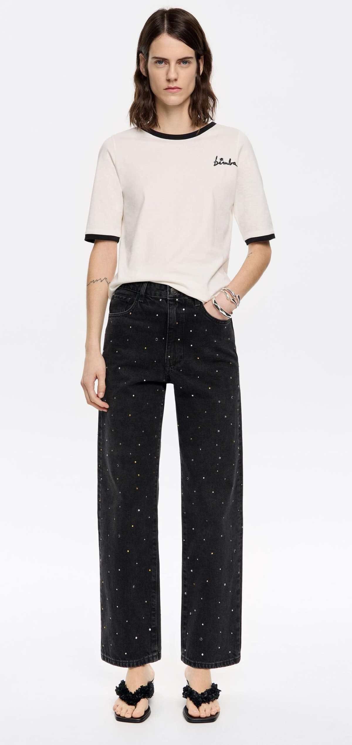 Straight cropped - vaquero piedras negro de Bimba y Lola