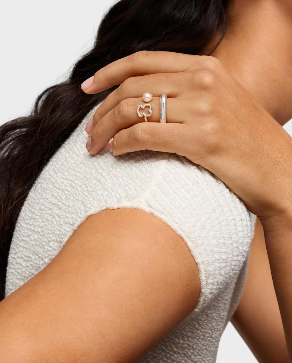 Anillo abierto New Silueta de plata con perla, Tous