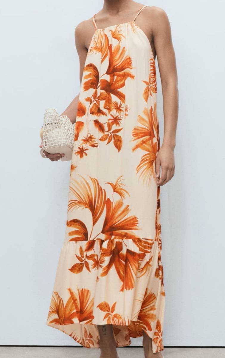 Vestido halter estampado palmeras