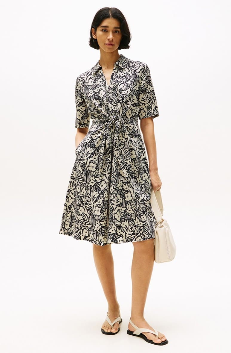 Tommy Hilfiger Vestido corto con lazada a la cintura de estampado floral