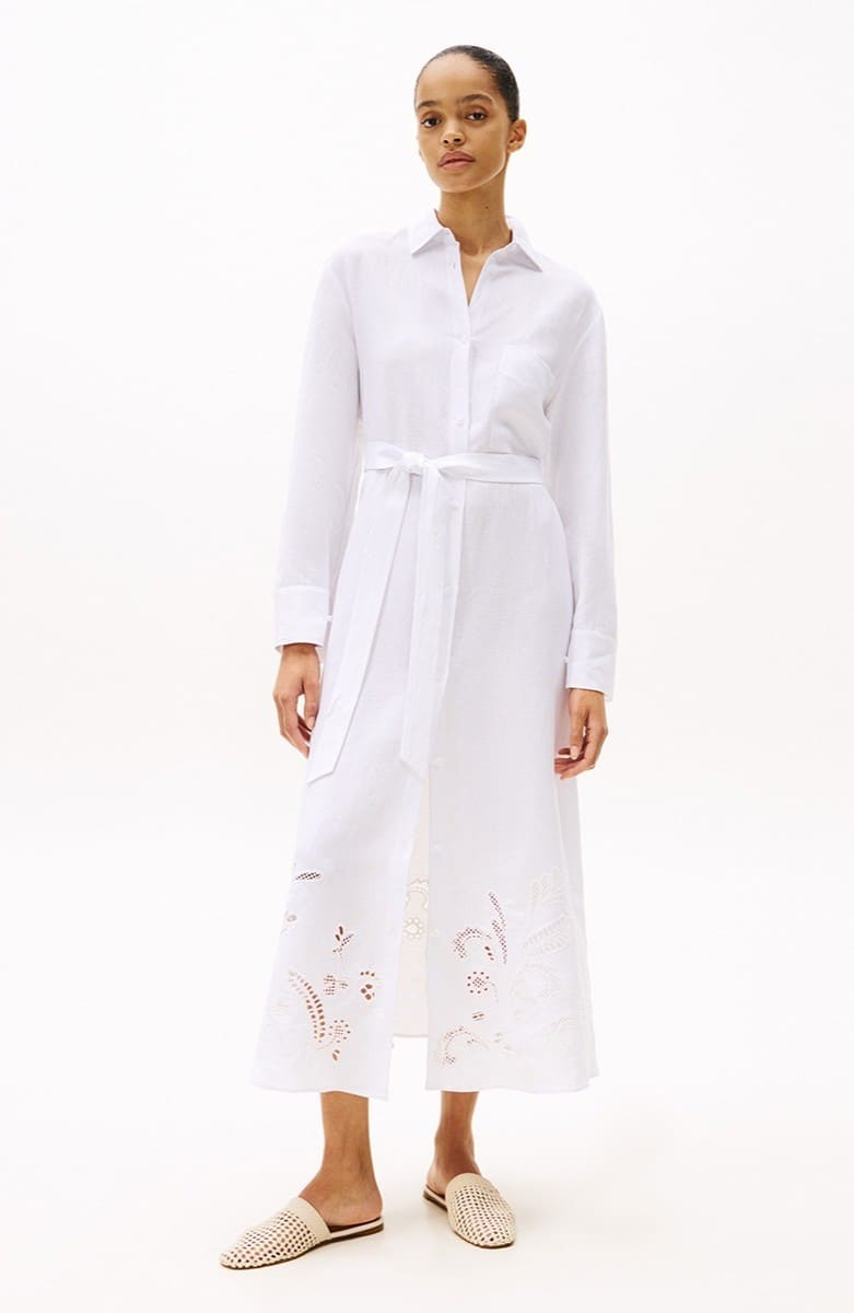 Tommy Hilfiger Vestido midi de manga larga y bordados Anglaise