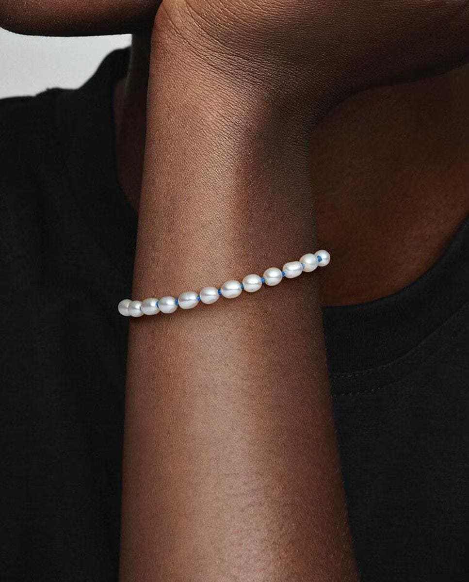 Pulsera en plata de ley Cordón Azul con perlas cultivadas de agua dulce