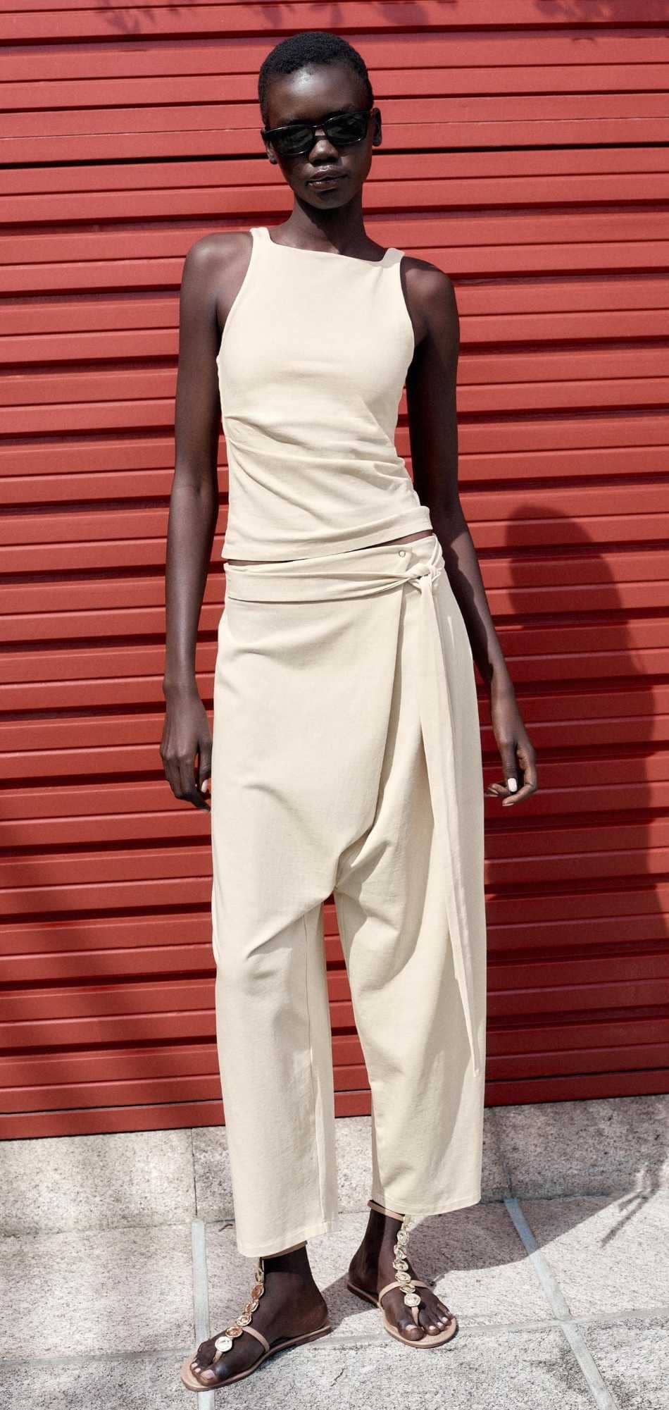 Pantalón pareo lavado de Zara