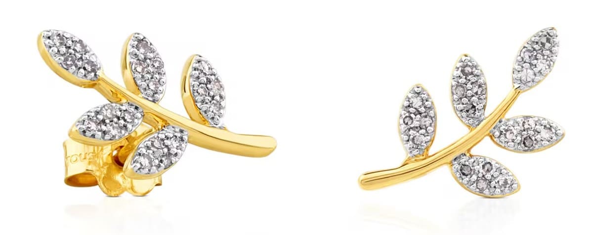 Pendientes de oro con diamantes motivo hoja Gem Power de TOUS