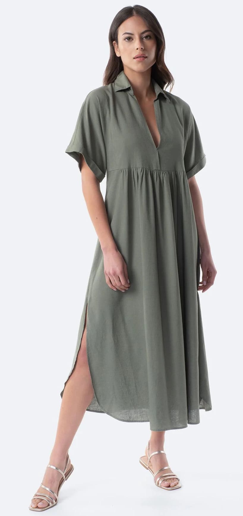 El vestido con lino liso para mujer TEX de Carrefour