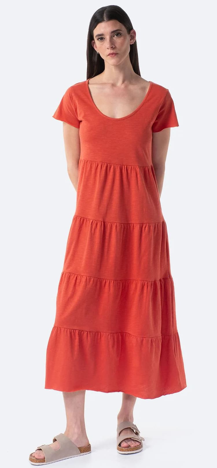 El vestido largo liso de manga corta para mujer TEX de Carrefour