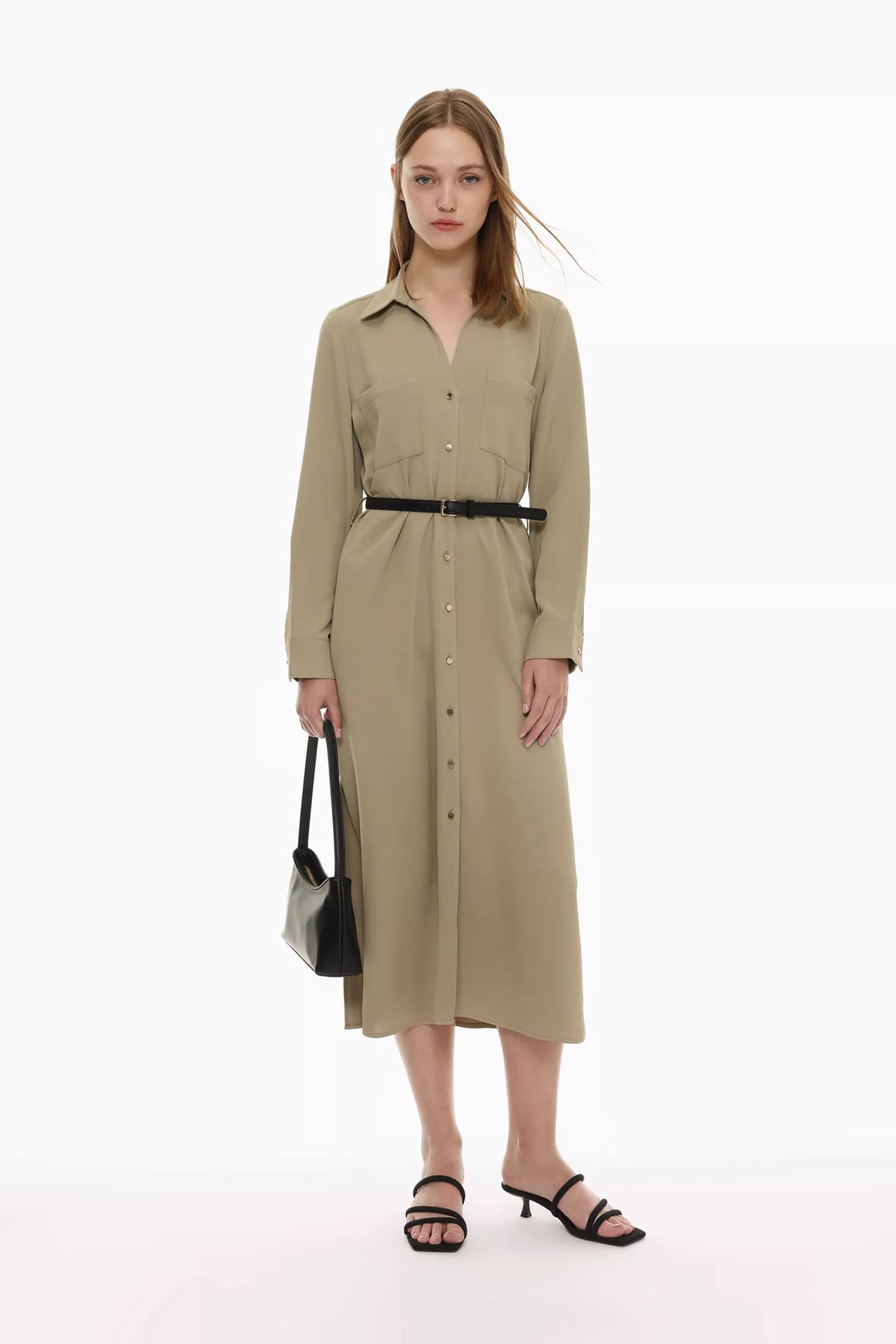 Vestido camisero midi con cinturón