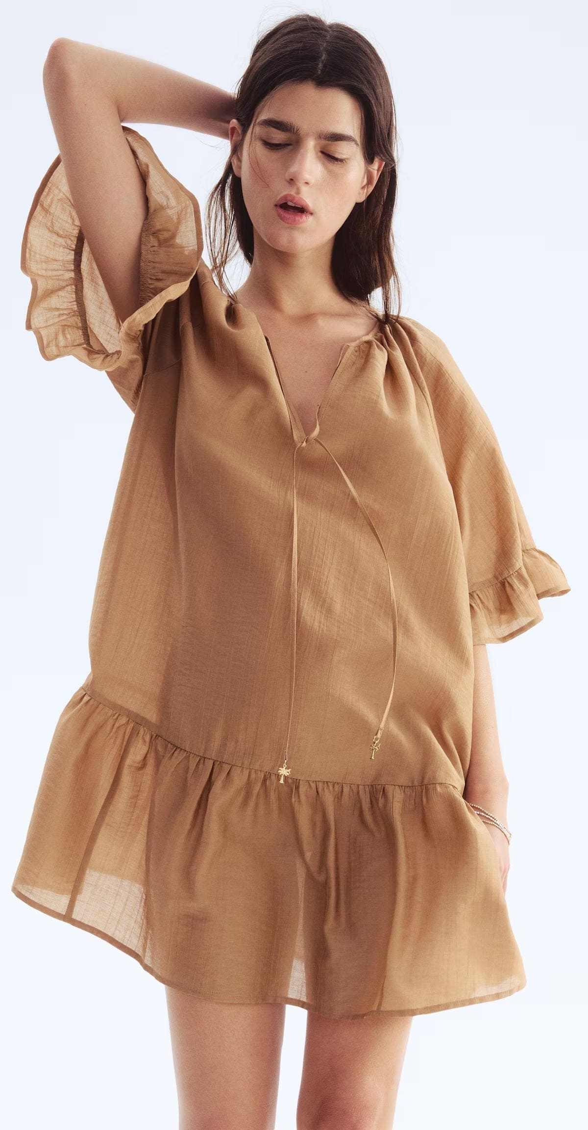 Vestido túnica con tiras de anudar