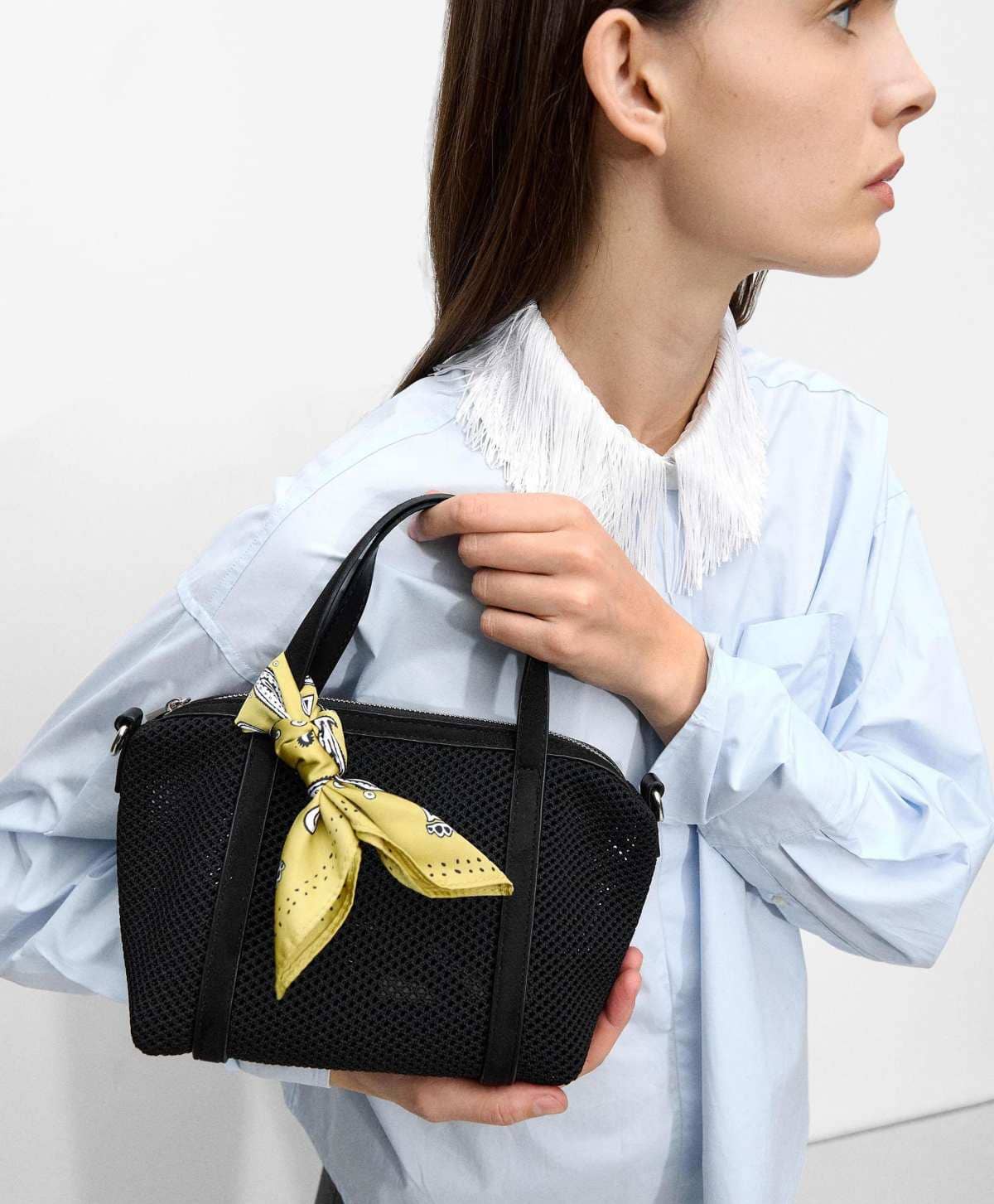 Parfois Bolso de mano estilo tote convertible a bandolera de rejilla