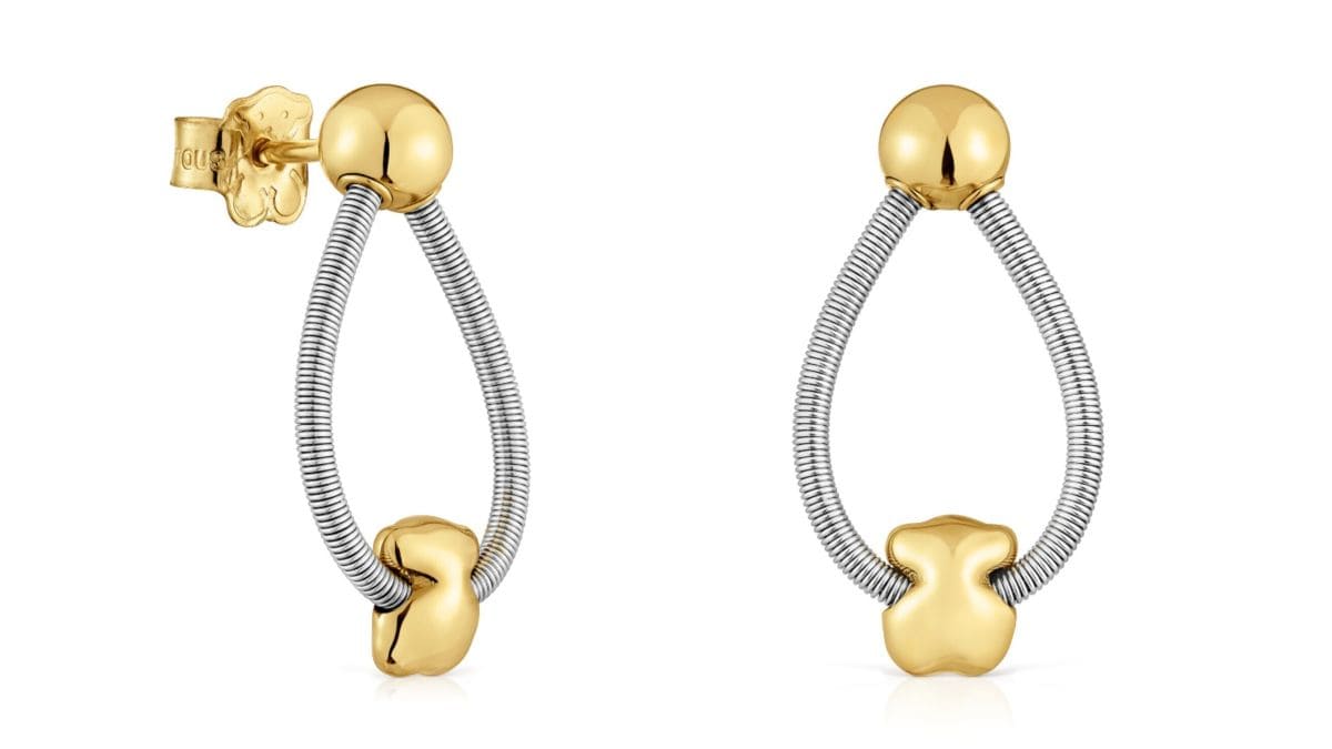 Pendientes cortos de oro y acero Mesh Tube de TOUS 1