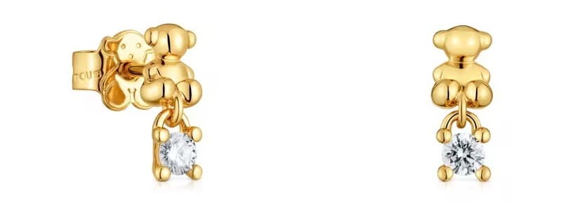 Los pendientes oso con baño de oro 18 kt sobre plata y diamantes Bold Bear LGD de Tous