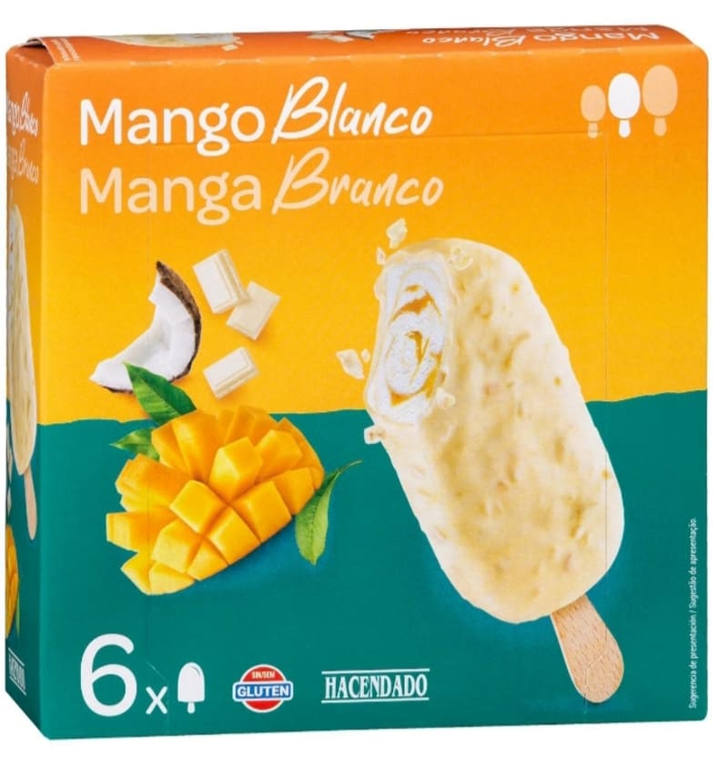 Helado bombón mango blanco