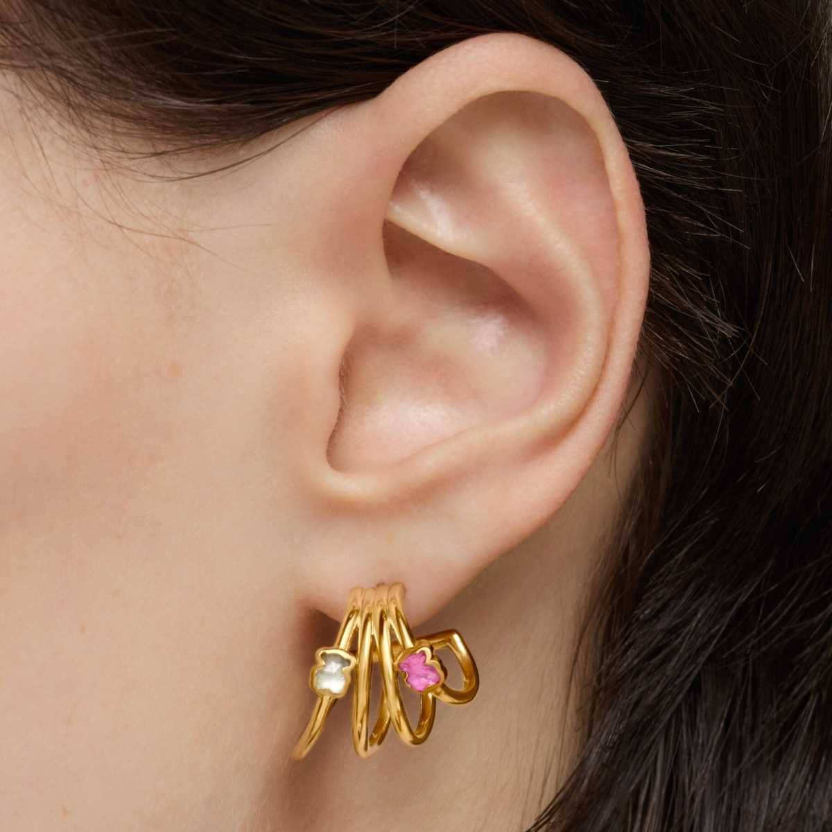 Pendientes aro con baño de oro 18 kt sobre plata y gemas creadas en laboratorio Icon Color LGG de TOUS