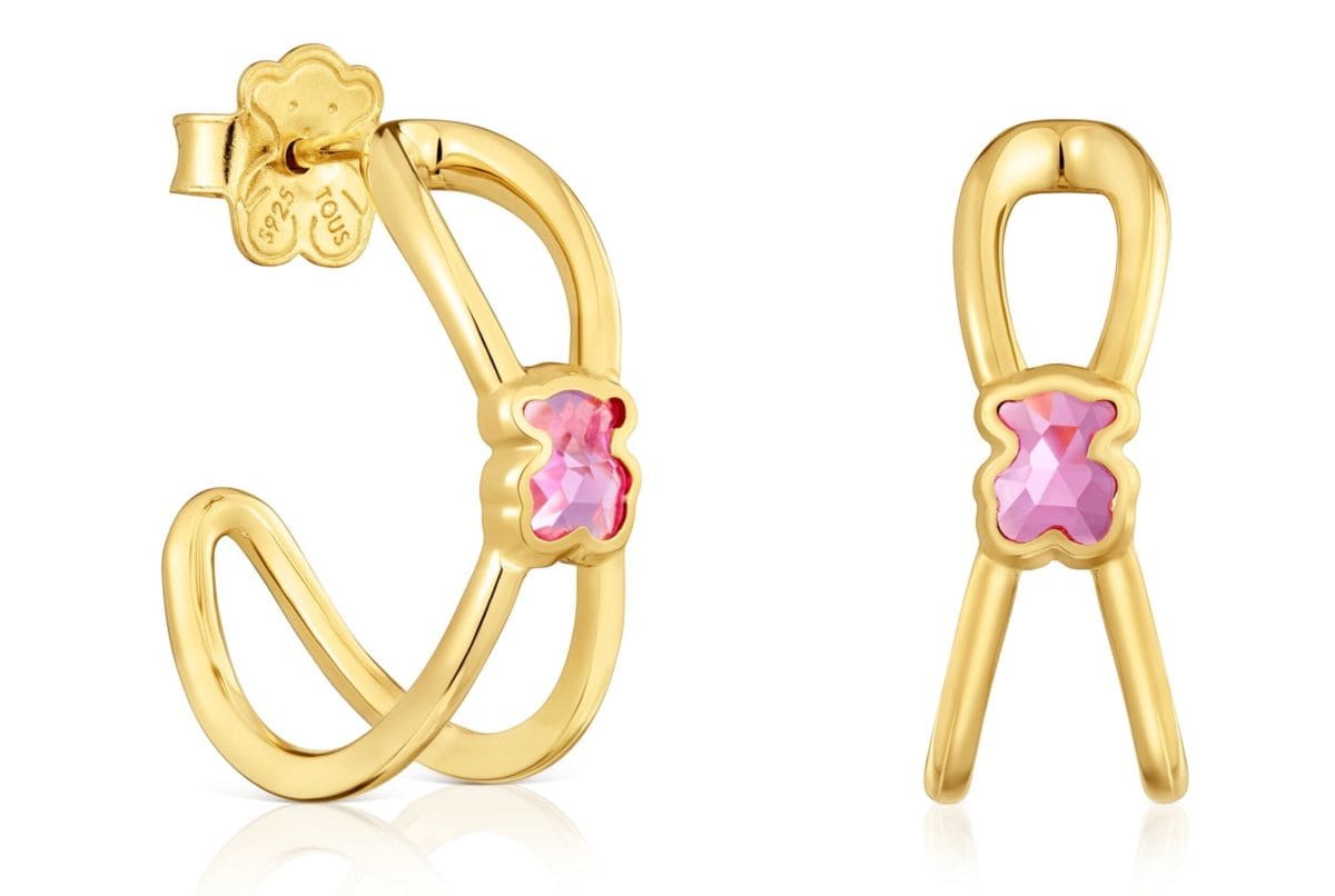 Pendientes aro con baño de oro 18 kt sobre plata y rubí creado en laboratorio Icon Color LGG de TOUS