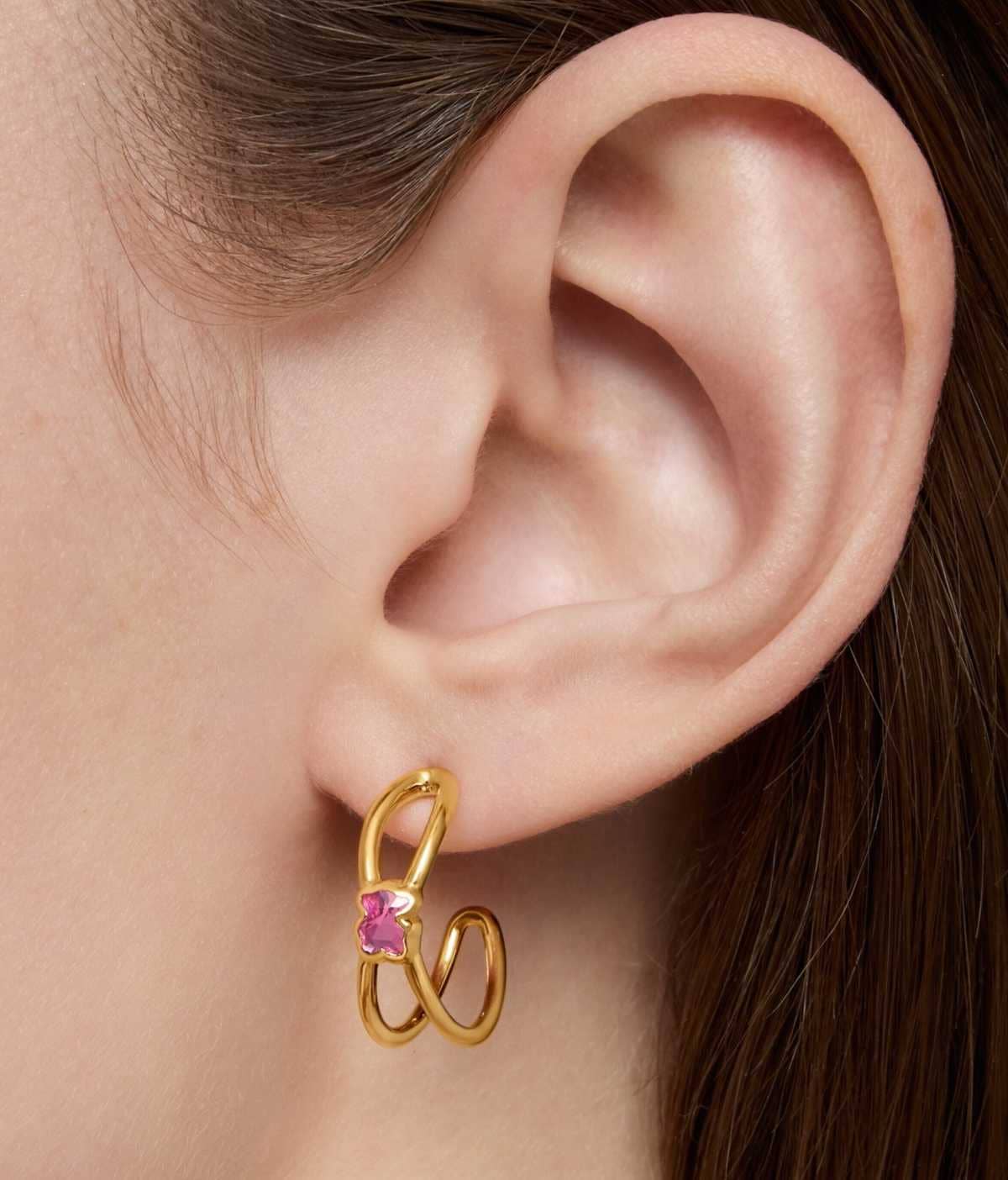 Pendientes aro con baño de oro 18 kt sobre plata y rubí creado en laboratorio Icon Color LGG de TOUS