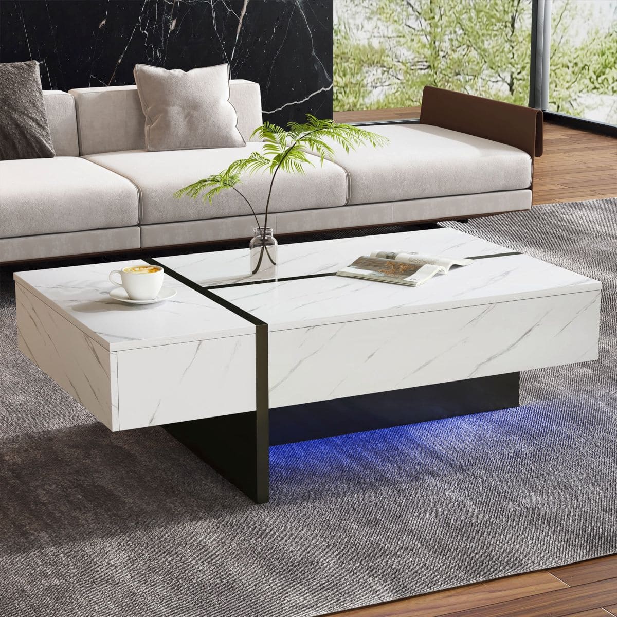 Mesa de centro diseño de marmol con iluminación LED Muebles Chic de Leroy Merlin