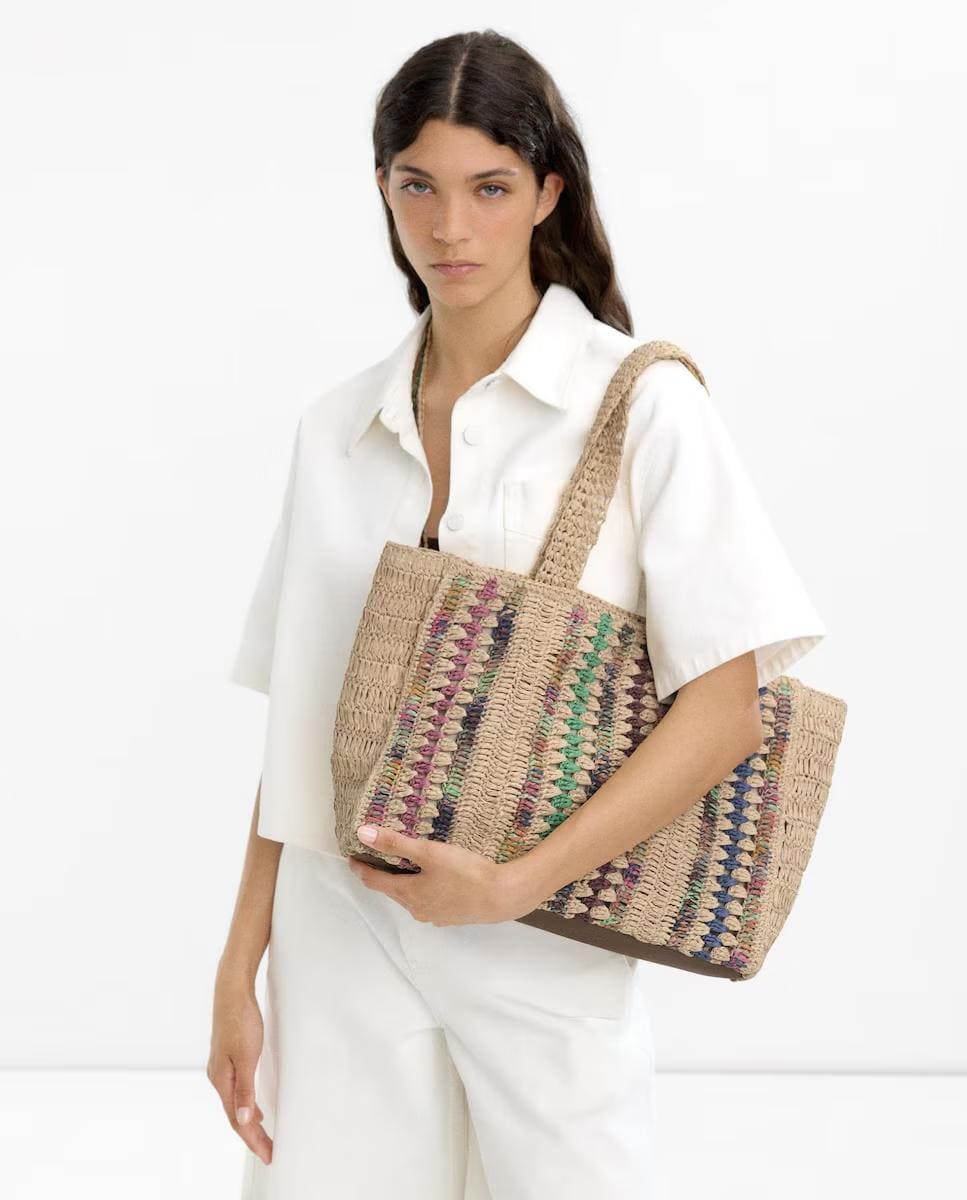 Bolso de hombro estilo shopper trenzado con cierre de cremallera, Parfois