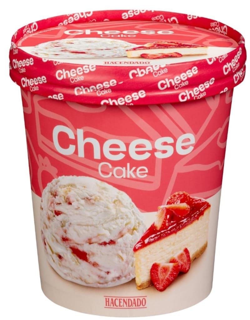 Helado tarta de queso Hacendado con fresas