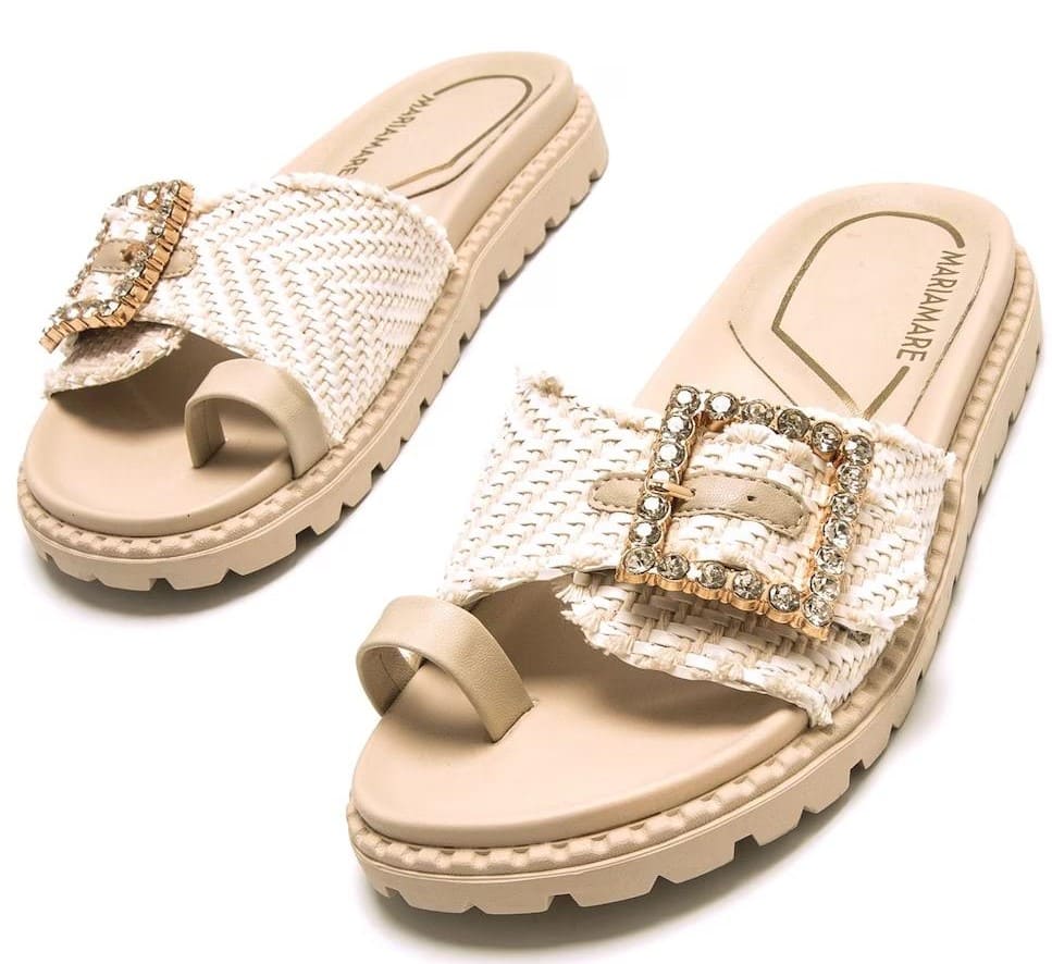 Sandalias planas con hebilla de pedrería, Mariamare
