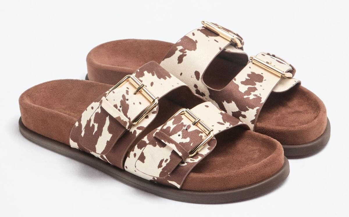 Sandalia plana doble hebilla animal print
