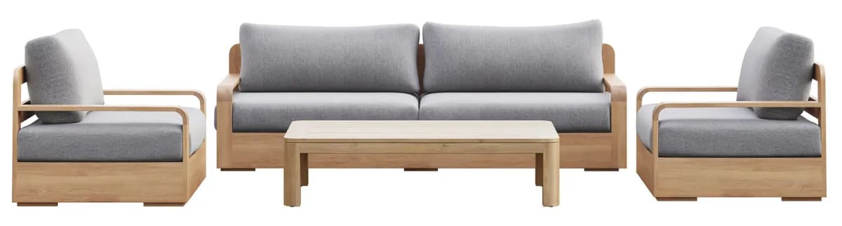 El conjunto de muebles de porche Bari de madera de teca para cinco personas de Leroy Merlin