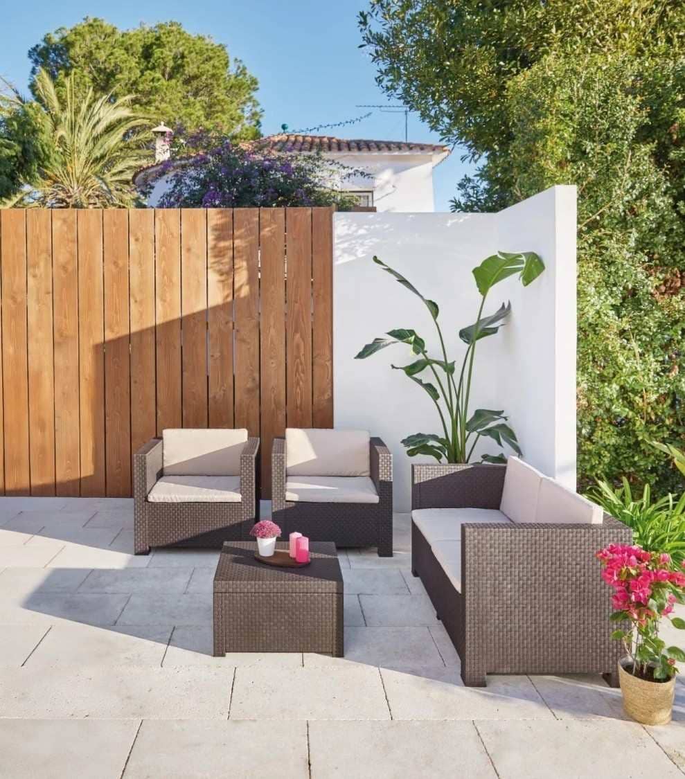 Conjunto de Jardín Sofá + 2 Sillones + Mesa de Centro, Diva Confort – Wengué de Carrefour