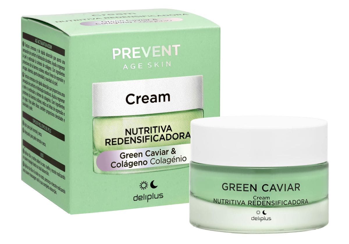 Crema facial Nutritiva redensificadora Green Caviar y Colágeno Prevent Age Ski Deliplus para piel normal y seca de Mercadona