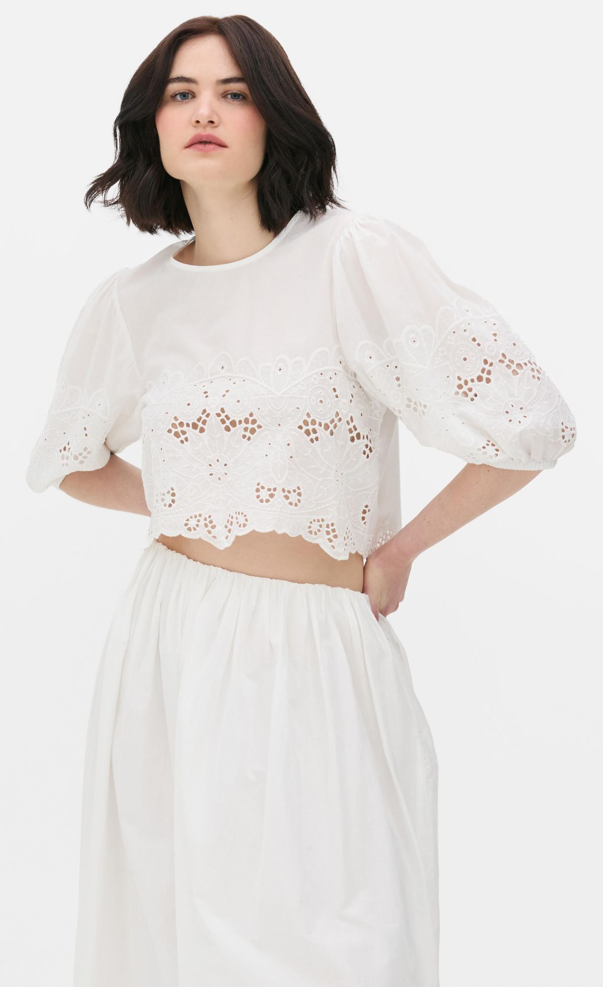 Blusa troquelada con manga abombada de Primark