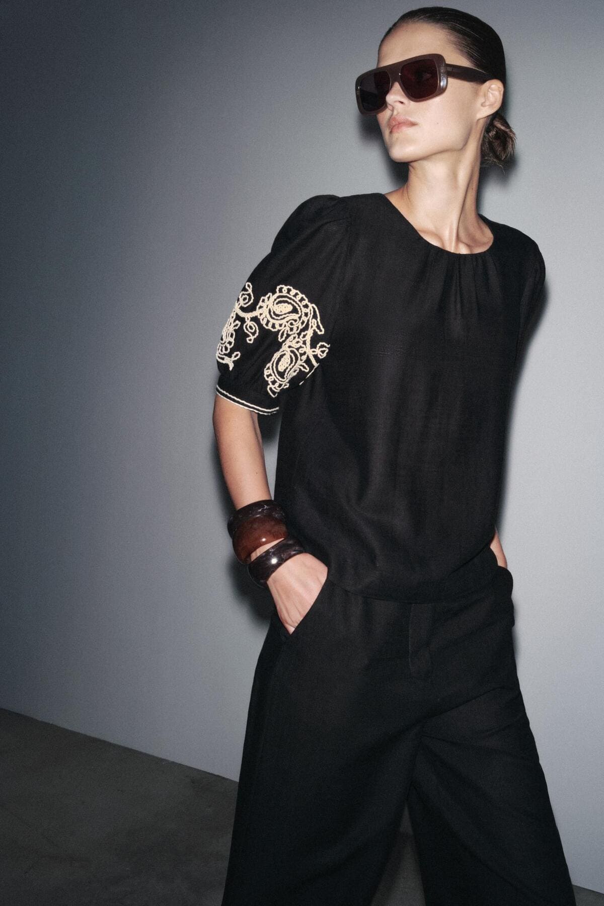 Top bordado con mezcla de lino ZW COLLECTION