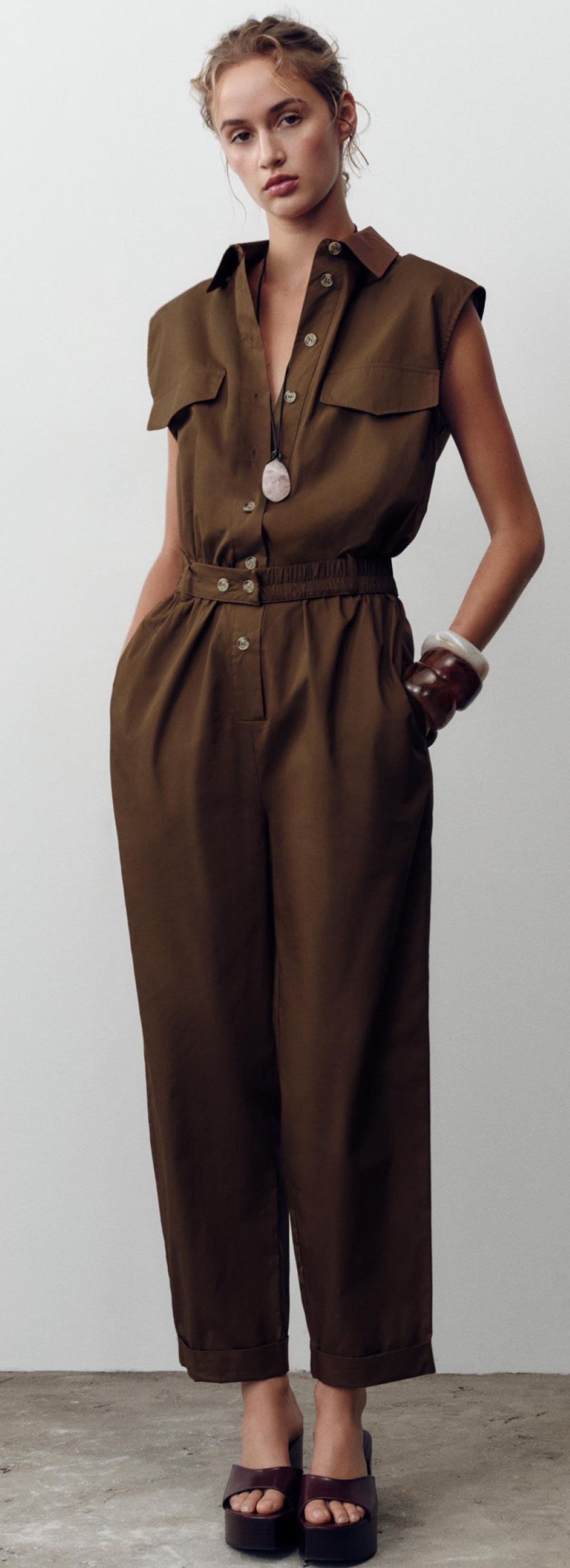 Mono largo popelín de Zara