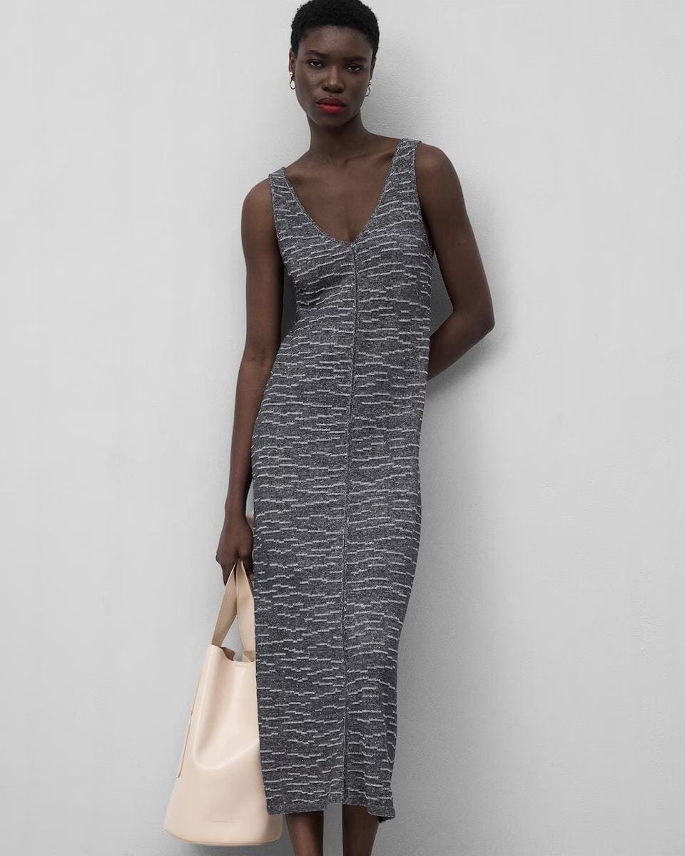 Vestido largo en punto de lino bicolor