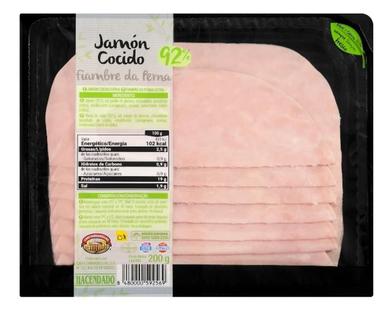 Jamón cocido Hacendado lonchas