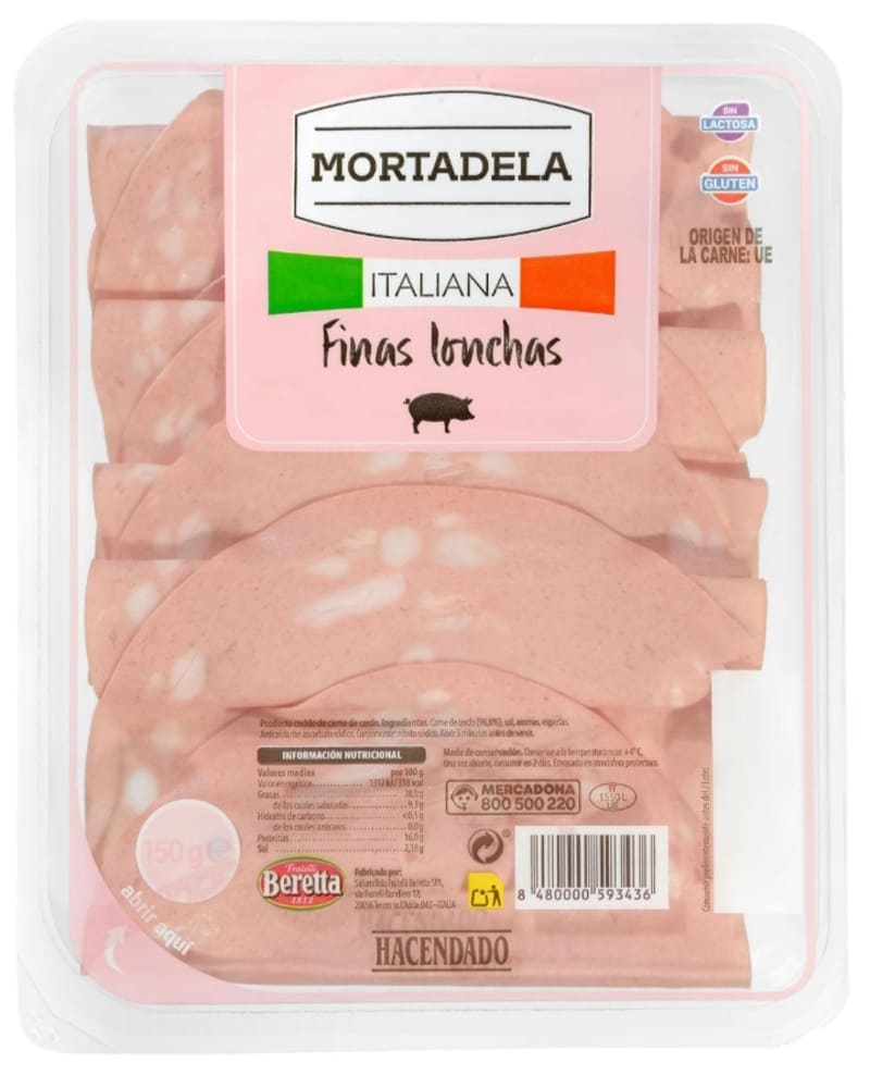 Mortadela italiana Hacendado finas lonchas