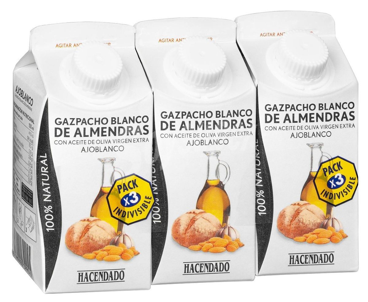 Gazpacho blanco de almendras Hacendado con ajo blanco de Mercadona