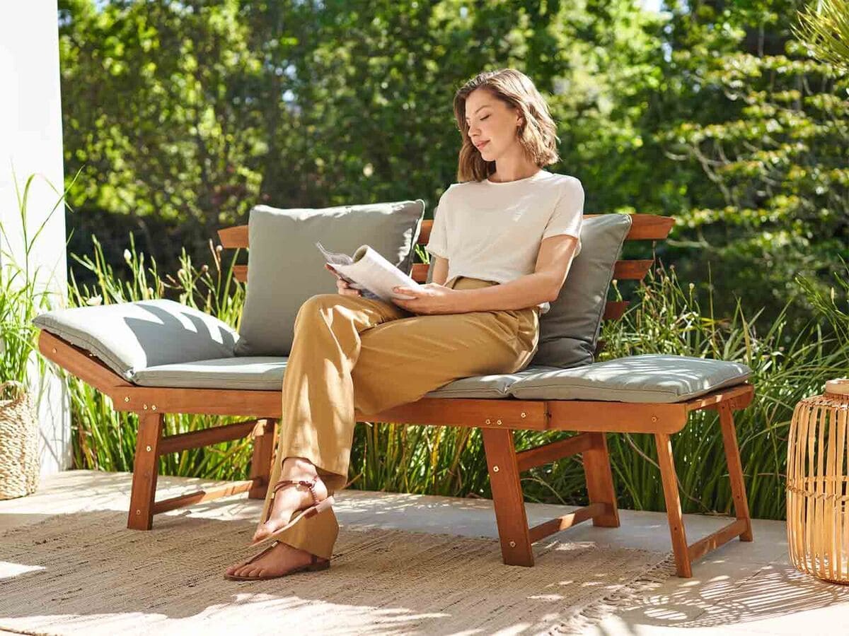 El banco de madera de acacia para jardín en color gris de Lidl