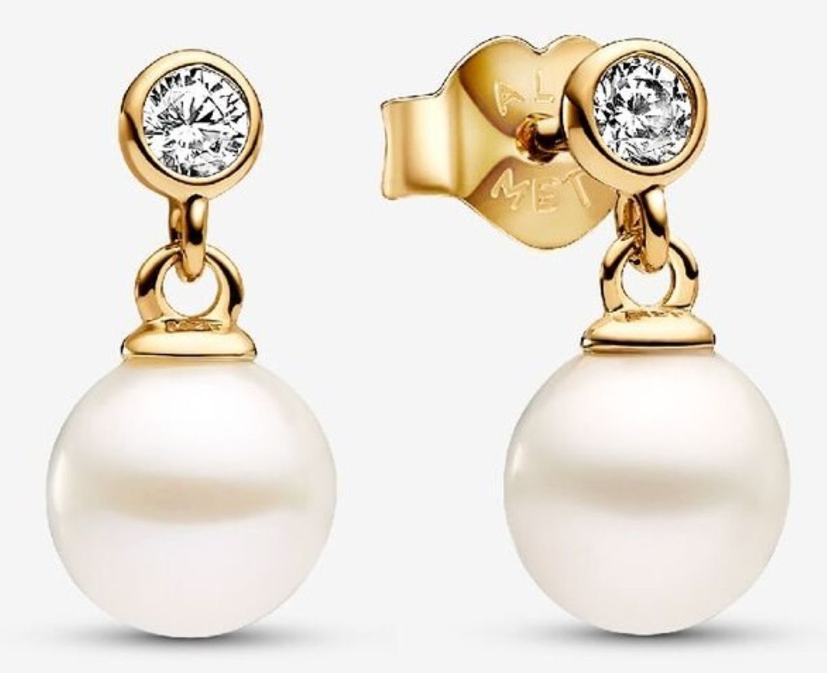 Pendientes colgantes perla cultivada de agua dulce y gemas de Pandora