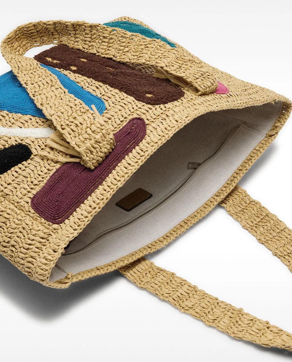 Bolso de hombro estilo shopper con cierre de cremallera y parches en varios colores