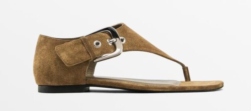 Sandalia plana de serraje