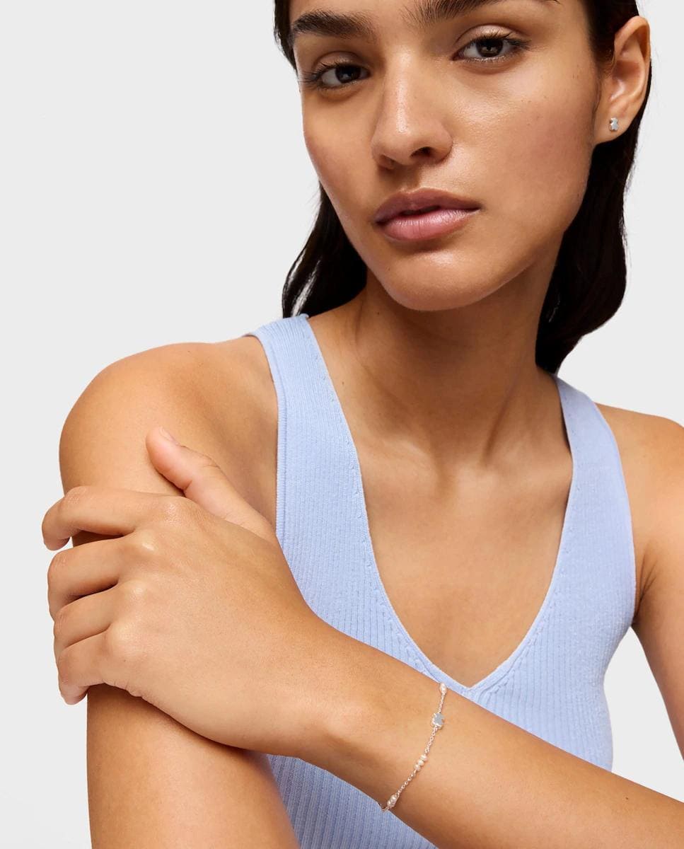 Pulsera Sweet Dolls cadena de plata con perlas y oso