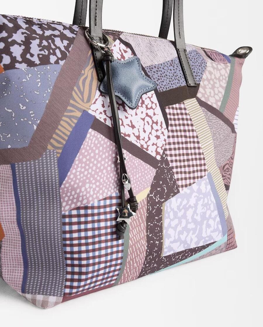 Bolso de hombro estilo shopper con cierre de cremallera y estampados