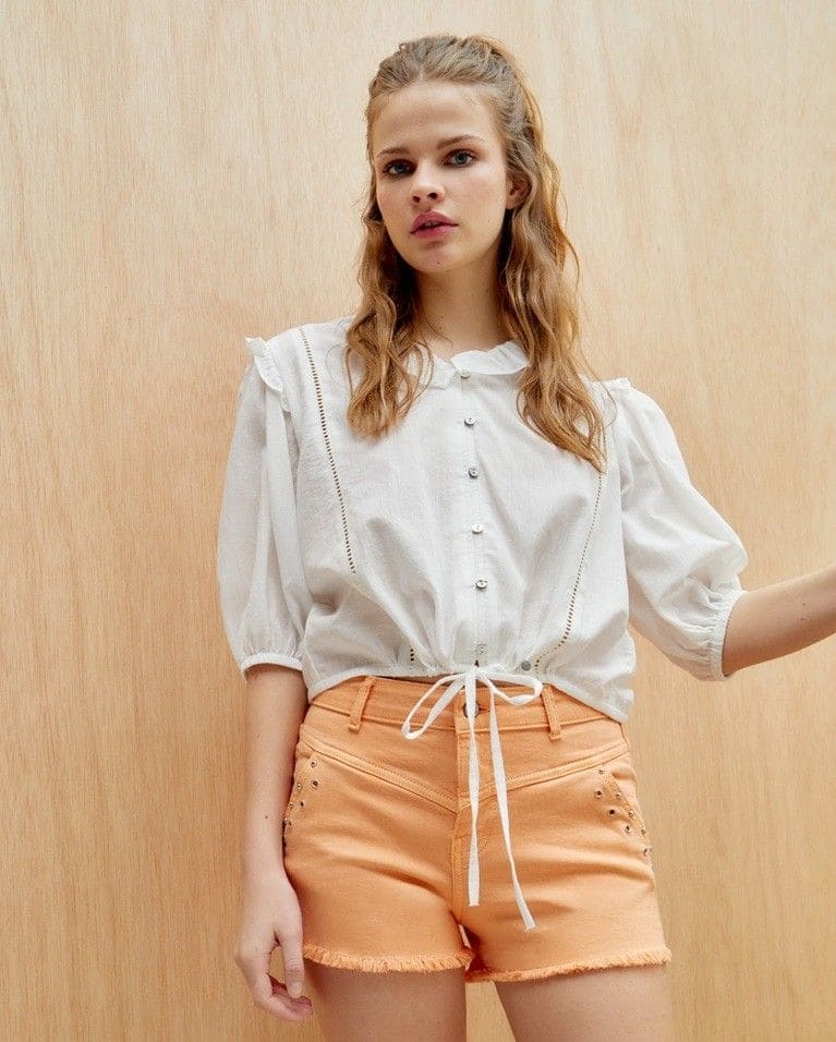 Green Coast blusa manga corta volante