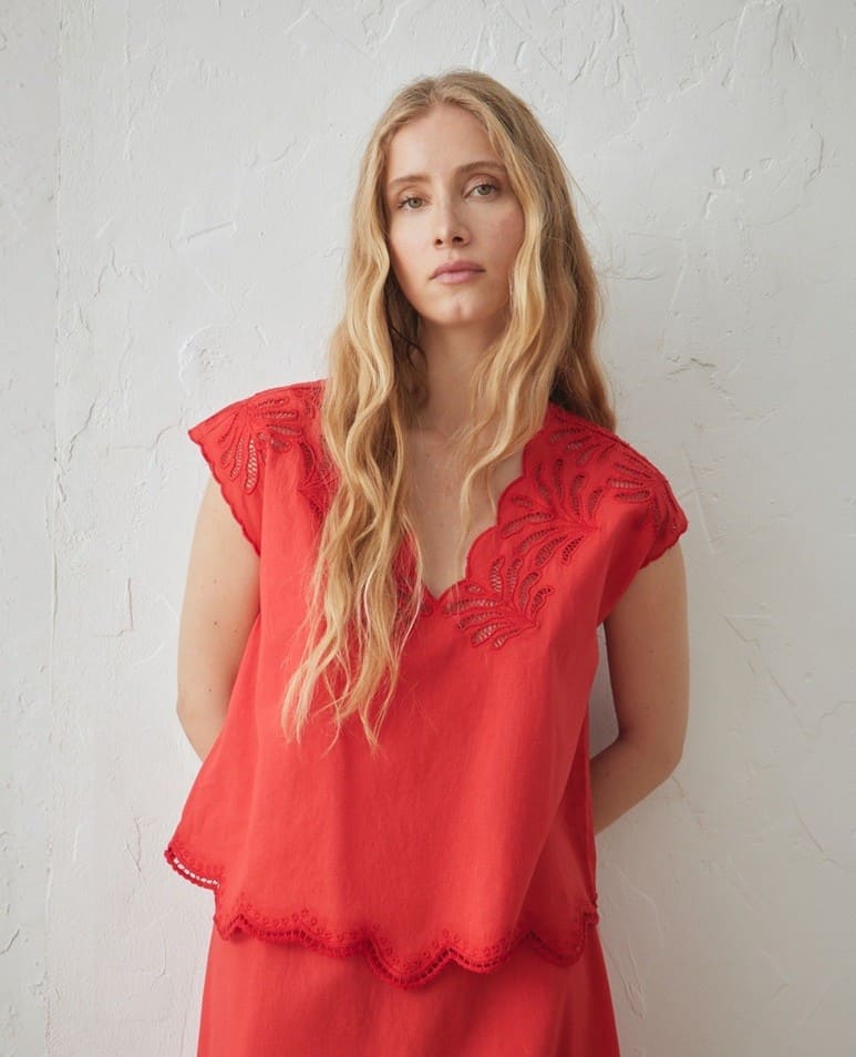 Lloyd's blusa de mujer de manga corta con lino