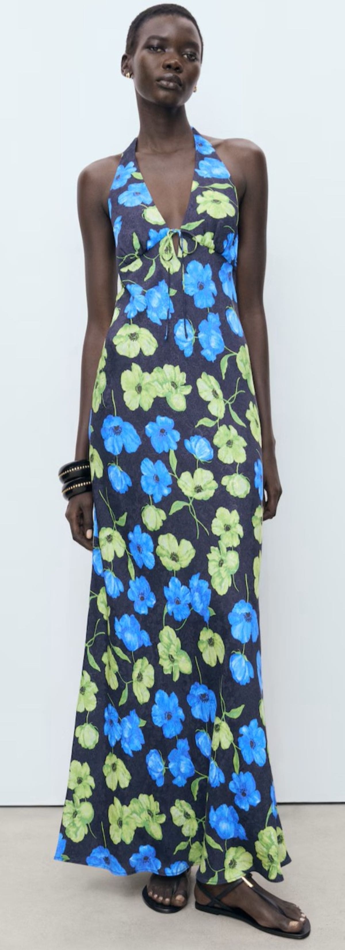 Vestido cuello halter estampado floral de Mango