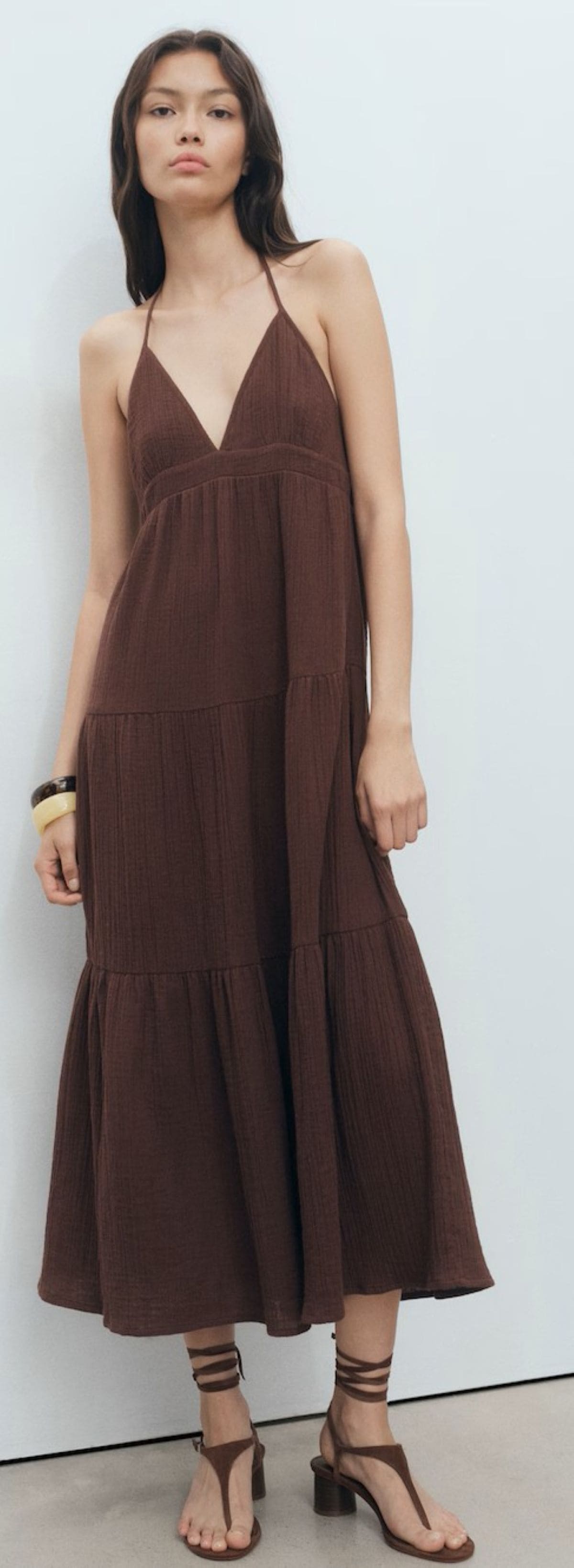 Vestido algodón escote pico de Mango