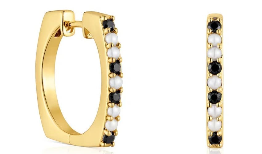 Los pendientes de aro cortos con baño de oro 18 kt sobre plata y gemas Basic Colors