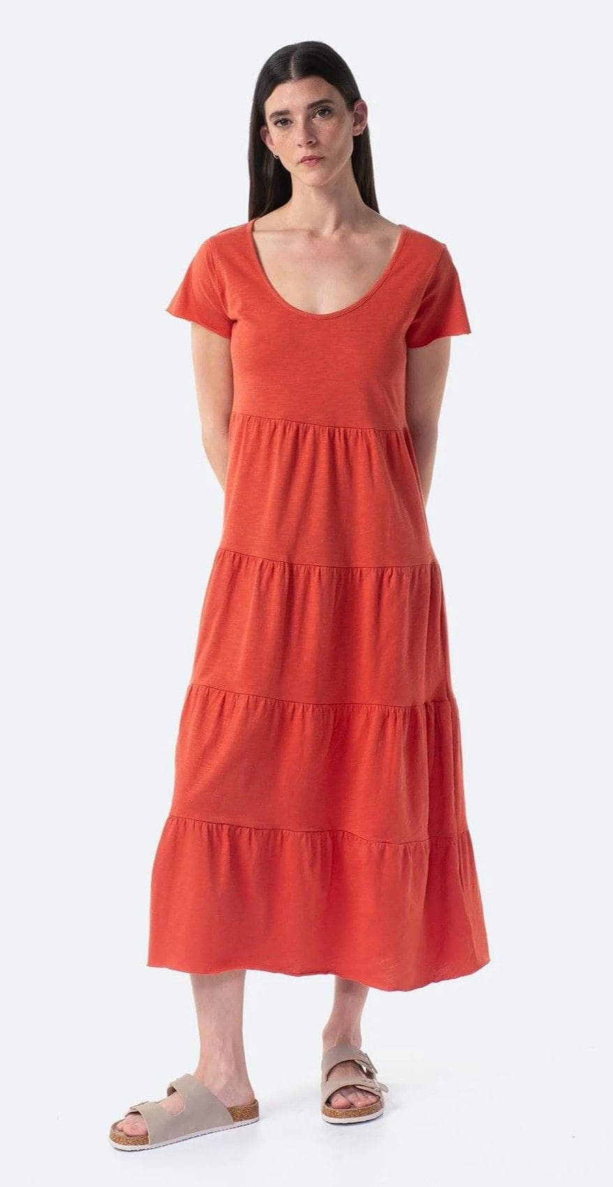 Vestido largo liso de manga corta de Mujer TEX de Carrefour