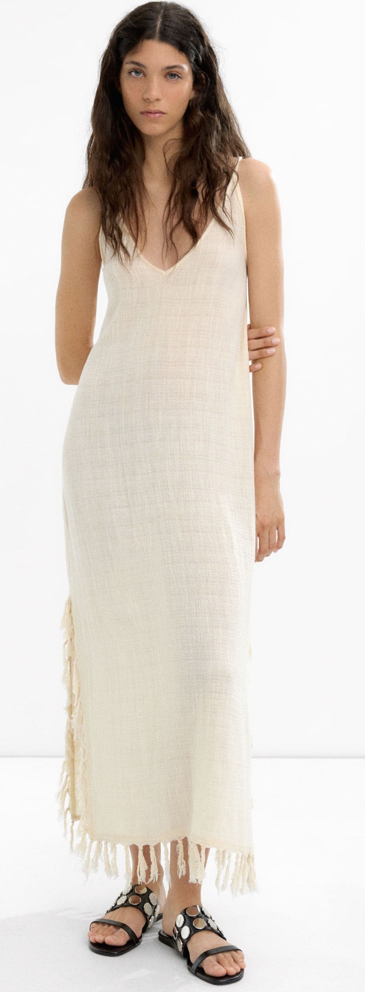 Vestido largo de algodón con lino de Parfois