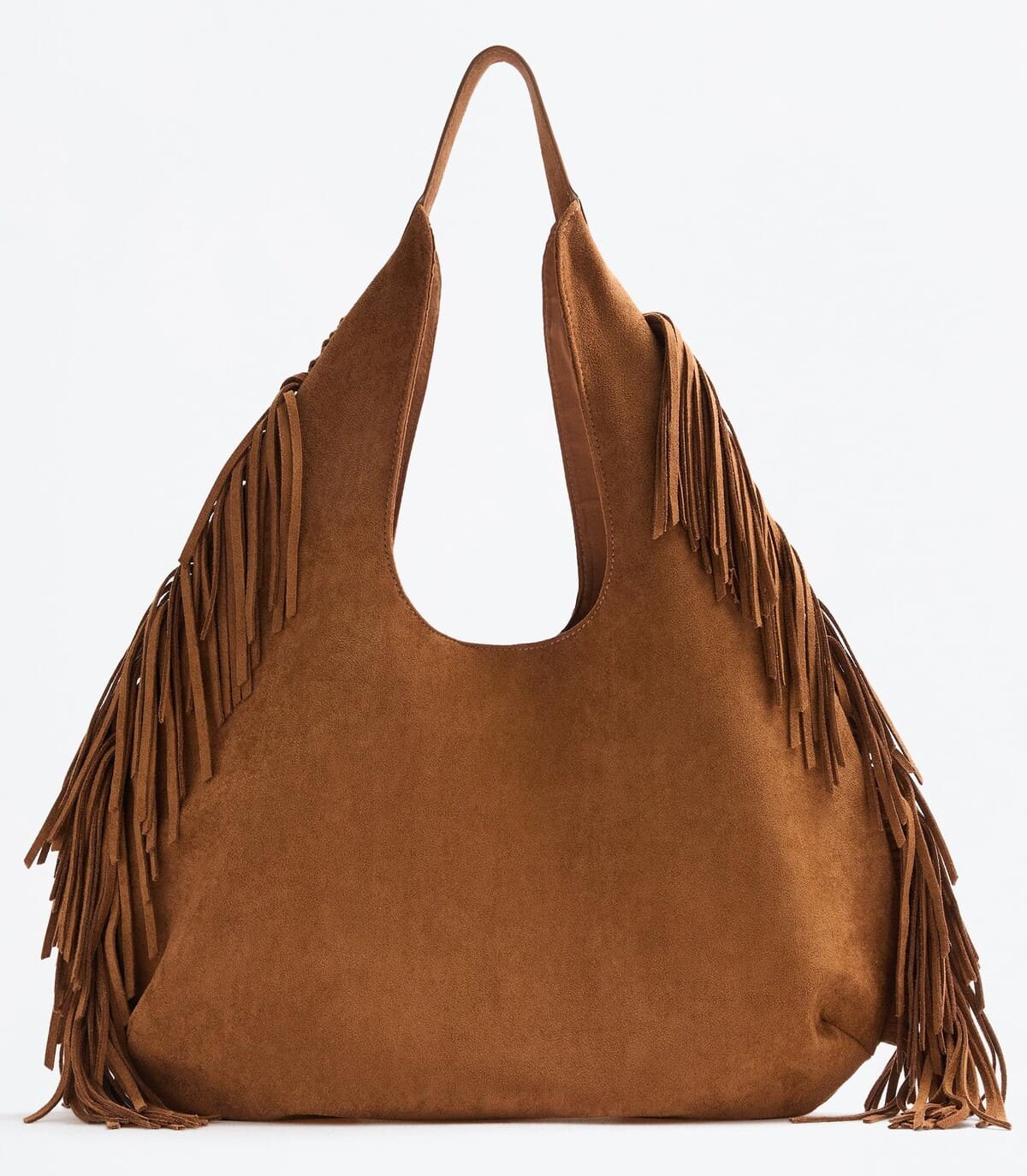 Bolso shopper con flecos y acabado efecto ante